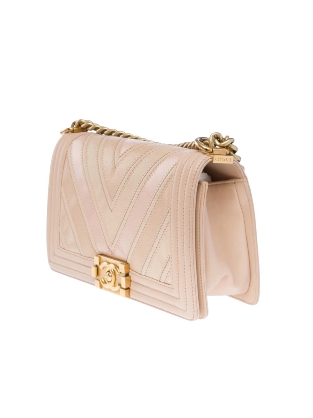 Chanel Limited Edition Beige Caviar Suede Calfskin Chevron Medium Boy Handbag - Picture 2 of 9